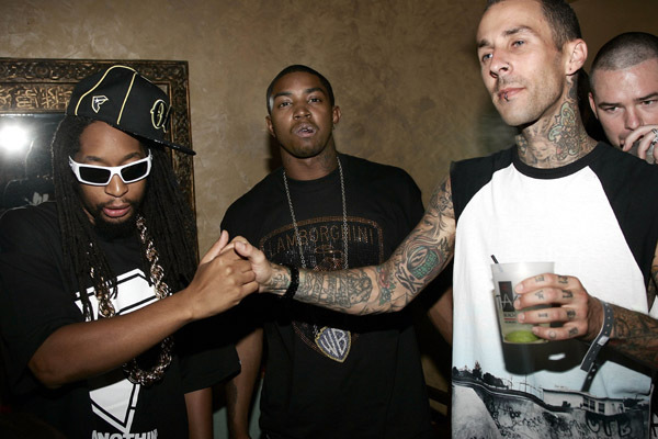 Famous Stars and Straps Party, Lil' Scappy and Travis Barker Lil' Scappy with Travis Barker in a Famous Stars and Straps Party.